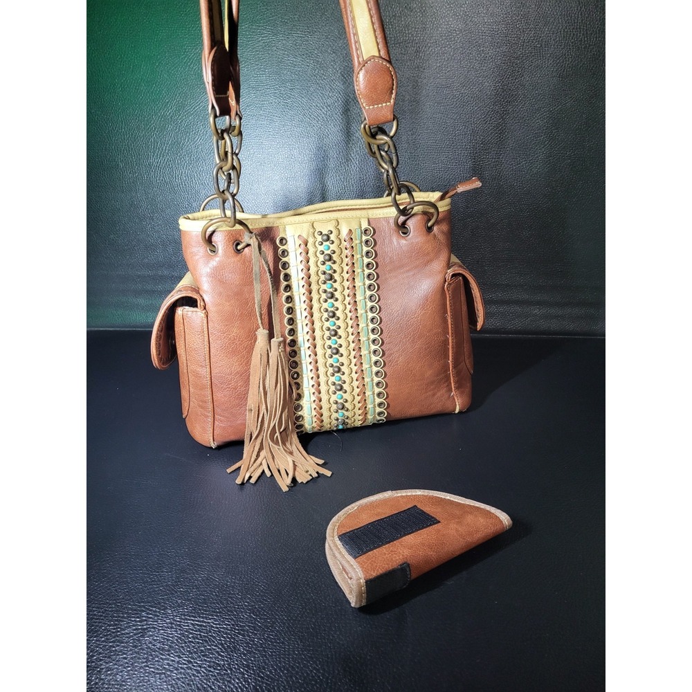 Blazin Roxx Western Womens Purse Zapotec Bucket Bag Concealed Brown Turquoise